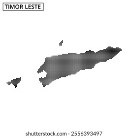 A stylized outline of Timor Leste shows its unique shape with dotted details, emphasizing its geographical contours and features.