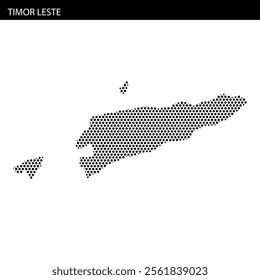 A stylized outline of Timor Leste shows its unique shape with dotted details, emphasizing its geographical contours and features.