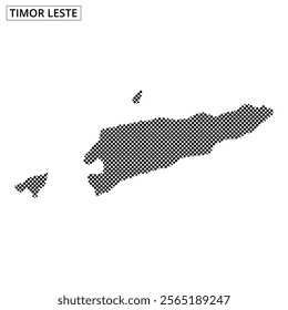 A stylized outline of Timor Leste shows its unique shape with dotted details, emphasizing its geographical contours and features.