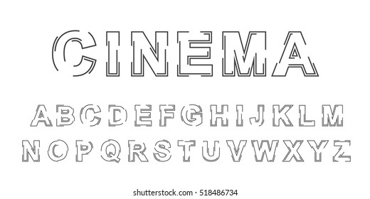 Stylized outline vector font design. Isolated modern english alphabet letters. Creative beautiful white latin font on black background. Stylized letters vector illustration. Typography. Typographic.