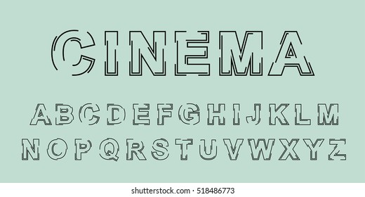 Stylized outline vector font design. Isolated modern english alphabet letters. Creative beautiful white latin font on black background. Stylized letters vector illustration. Typography. Typographic.