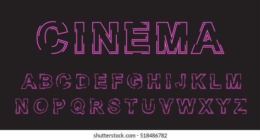 Stylized outline vector font design. Isolated modern english alphabet letters. Creative beautiful white latin font on black background. Stylized letters vector illustration. Typography. Typographic.