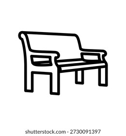 Gráfico estilizado del Vector del contorno que ilustra un concepto tradicional del banco del parque, ideal para los proyectos del diseño que simbolizan la relajación, los espacios públicos, la comunidad, y las actividades al aire libre del ocio