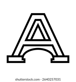 Stylized, outlined capital letter A with a support structure.