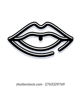 Stylized outlined lips illustrating the captivating essence of human beauty, cosmetic trends, and the art of makeup, presented with a clean black and white aesthetic