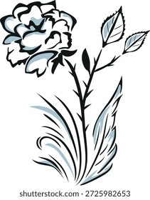 Stylized outlined rose isolated on white. Vector