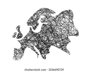 the stylized outlines of Europe are filled with doodles