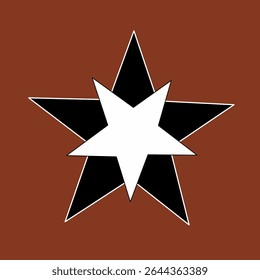 Stylized overlapping star shapes in black and white on a brown background. Geometric abstract design