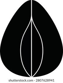 Stylized ovoid graphic icon with central leaf motif botanical minimalist