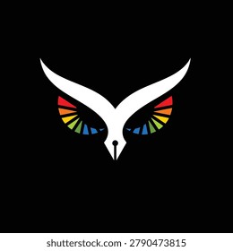 Stylized owl badge drawn with crisp curves, high-contrast fills, and multicolor fan accents. Creates a bold, playful streetwear vibe for branding, merch, and event graphics.