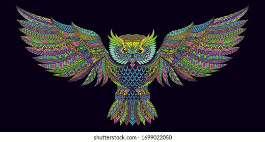 Stylized owl  in ethnic vector full color