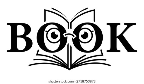 Una cara de búho estilizada hecha de un libro con los ojos abiertos y un diseño de libro abierto