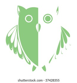 stylized owl (green), vector art illustration; more drawings in my gallery