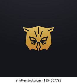 Stylized owl head icon illustration. Vector glyph, bird animal design with golden color