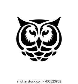 Stylized owl head. Silhouette of owl head for tattoo or stencil.