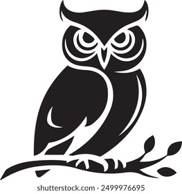 Stylized Owl Sitting On Branch Wise Words Cool Vibes Design black and white vector silhouette eps