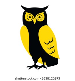 Stylized owl watches silently on white background graphic art