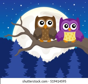 Stylized owls on branch theme image 6 - eps10 vector illustration.