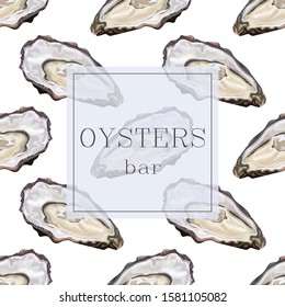 Stylized oysters on a white background. Trendy seafood. Oyster shell. Banner, poster, wrapping paper, sticker, print, modern textile design. Vector illustration. 