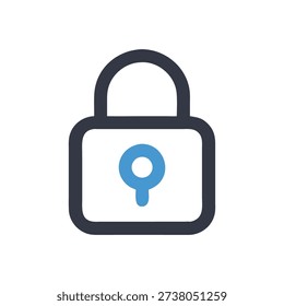 Stylized padlock icon in blue and dark gray against a solid White Background. Flat design with rounded elements.