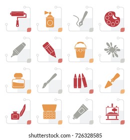 Stylized Painting and art object icons - vector icon set