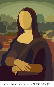 Stylized Painting Mona Lisa in Simple Flat Style - Conceptual Illustration