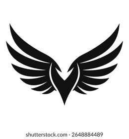 A stylized pair of black wings, symmetrical and sleek. Perfect for logos, emblems, and representing freedom, speed, or aspirations.