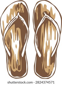 Stylized pair of brown flip-flop sandals with textured soles