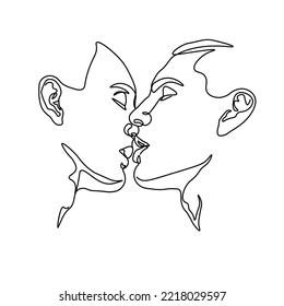 stylized pair portrait of two boys in a minimalist style, the silhouette of male faces drawn in one continuous line, lovers of a gay, couple of friends