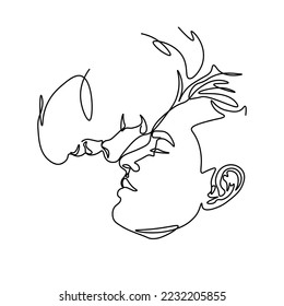 stylized pair portrait of two boys in a minimalist style, the silhouette of male faces drawn in one continuous line, lovers of a gay, couple of friends