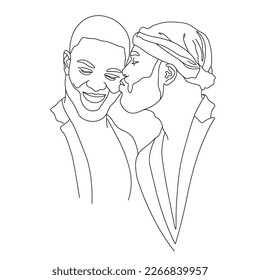 stylized pair portrait two boys in minimalist style  the silhouette male faces drawn in one continuous line  lovers gay  couple friends