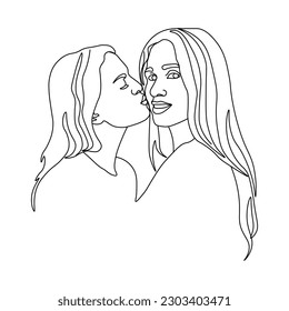 stylized pair portrait of two women in a minimalist style, the silhouette of female. LGBT couple. Couple of friends.