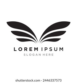 Un par de alas estilizadas en un diseño de logotipo en blanco y negro.