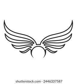 A stylized pair of wings in a black and white logo design.