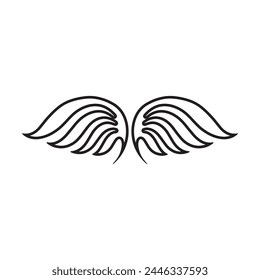 A stylized pair of wings in a black and white logo design.