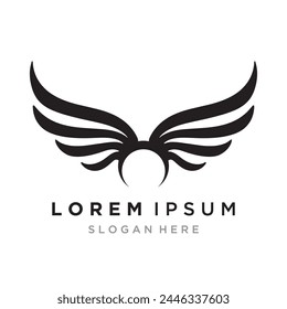 A stylized pair of wings in a black and white logo design.