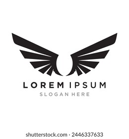 A stylized pair of wings in a black and white logo design.