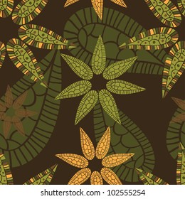 Stylized as paisley elements tropical forest flowers and leaves  seamless pattern. Vector illustration