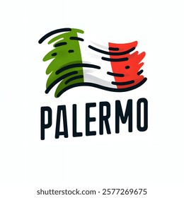 Stylized Palermo Logo with Italian Flag in Artistic Cartoon Design