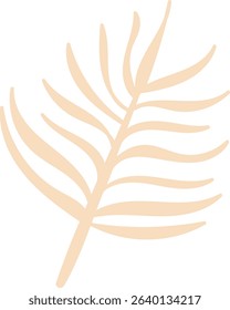 A stylized palm leaf with smooth curves and elongated fronds. The leaf is depicted in a clean, abstract form with gentle lines. Cartoon vector illustration.