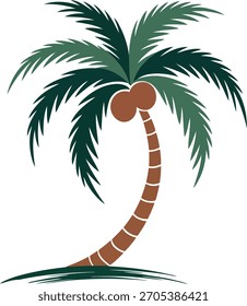 Palmera estilizada con cocos y hojas verdes en la naturaleza tropical blanca