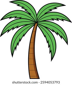 Stylized Palm Tree Vector, Green and Brown, High-Quality Tropical Design for Beach Illustrations