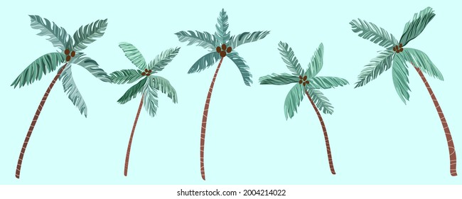 Stylized palm trees with cacos on a light background. 