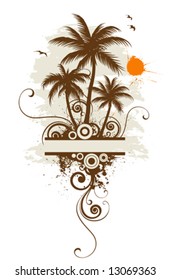 Stylized palm trees, text frame