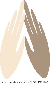 
Las palmas estilizadas de colores diferentes se doblan en la oración. Se formó un corazón entre los dedos. Logotipo. La idea del racismo. Concepto de igualdad.