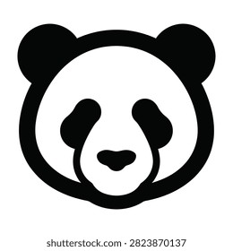 A stylized panda bear head icon in black and white. Minimalist design featuring the iconic face of a giant panda, suitable for logos or web design.