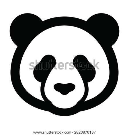 A stylized panda bear head icon in black and white. Minimalist design featuring the iconic face of a giant panda, suitable for logos or web design.