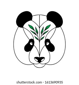 Stylized panda drawing, logo with color element, black and white logo, animal head, panda head logo, wildlife logo, vector illustration