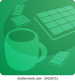 Stylized panel design illustration of hot chocolate