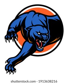 Stylized panther on circle background. Vector emblem. 